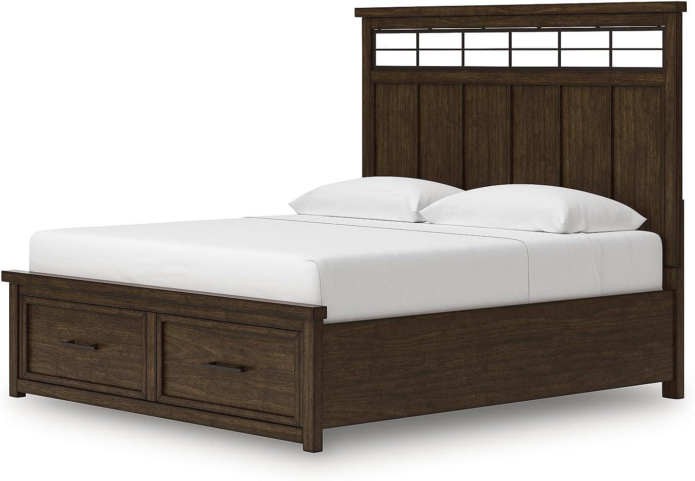 imageSignature Design by Ashley Taffenbrook King Platform Bed Frame with Headboard 2 Drawer Storage Hardwood Solids Mango Veneer MDF Rich Brown Finish Casual BedroomMedium Brown