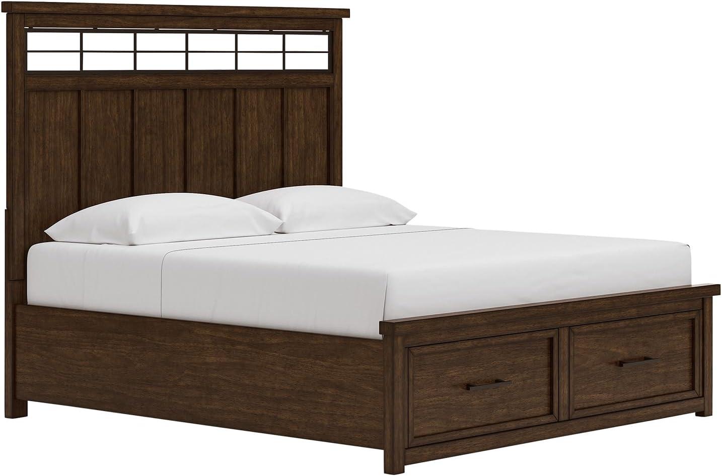 imageSignature Design by Ashley Taffenbrook King Platform Bed Frame with Headboard 2 Drawer Storage Hardwood Solids Mango Veneer MDF Rich Brown Finish Casual BedroomMedium Brown