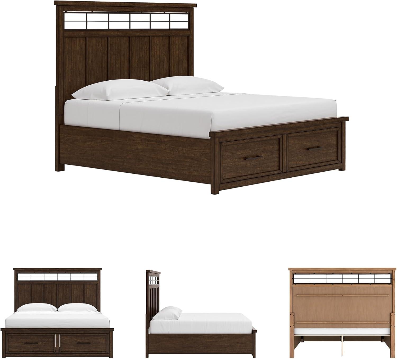 imageSignature Design by Ashley Taffenbrook King Platform Bed Frame with Headboard 2 Drawer Storage Hardwood Solids Mango Veneer MDF Rich Brown Finish Casual BedroomMedium Brown