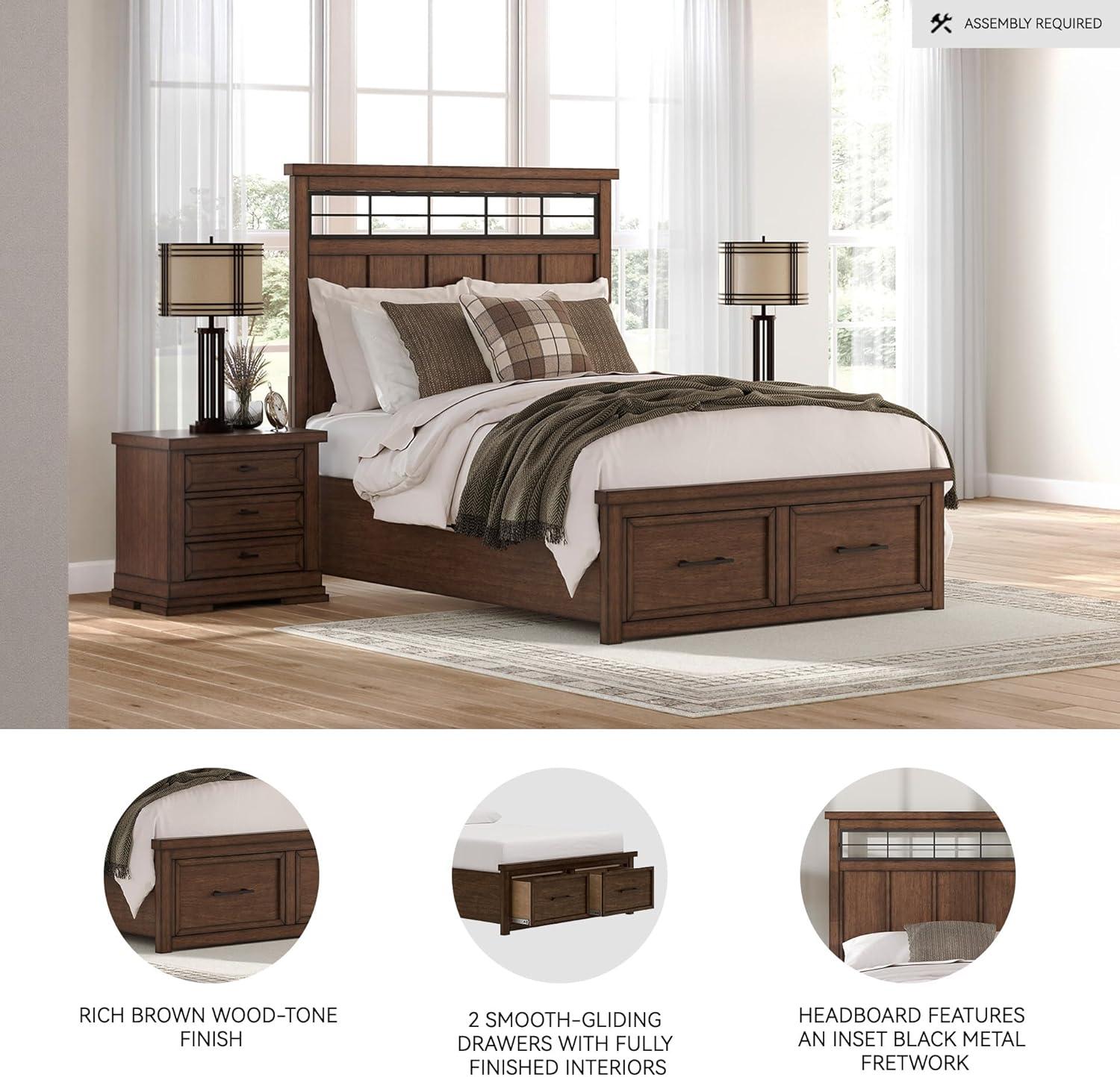 imageSignature Design by Ashley Taffenbrook King Platform Bed Frame with Headboard 2 Drawer Storage Hardwood Solids Mango Veneer MDF Rich Brown Finish Casual BedroomMedium Brown
