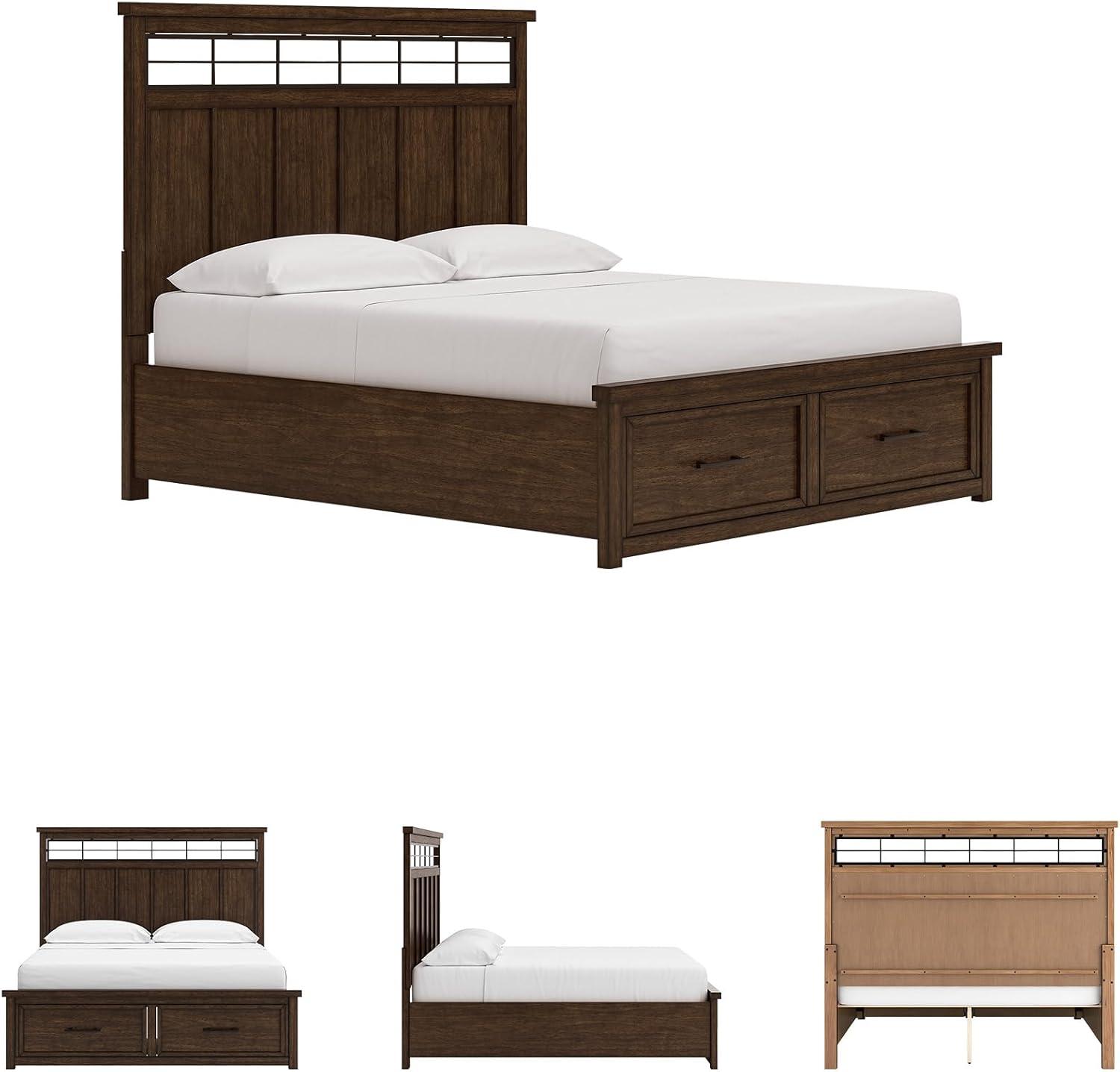 imageSignature Design by Ashley Taffenbrook King Platform Bed Frame with Headboard 2 Drawer Storage Hardwood Solids Mango Veneer MDF Rich Brown Finish Casual BedroomMedium Brown