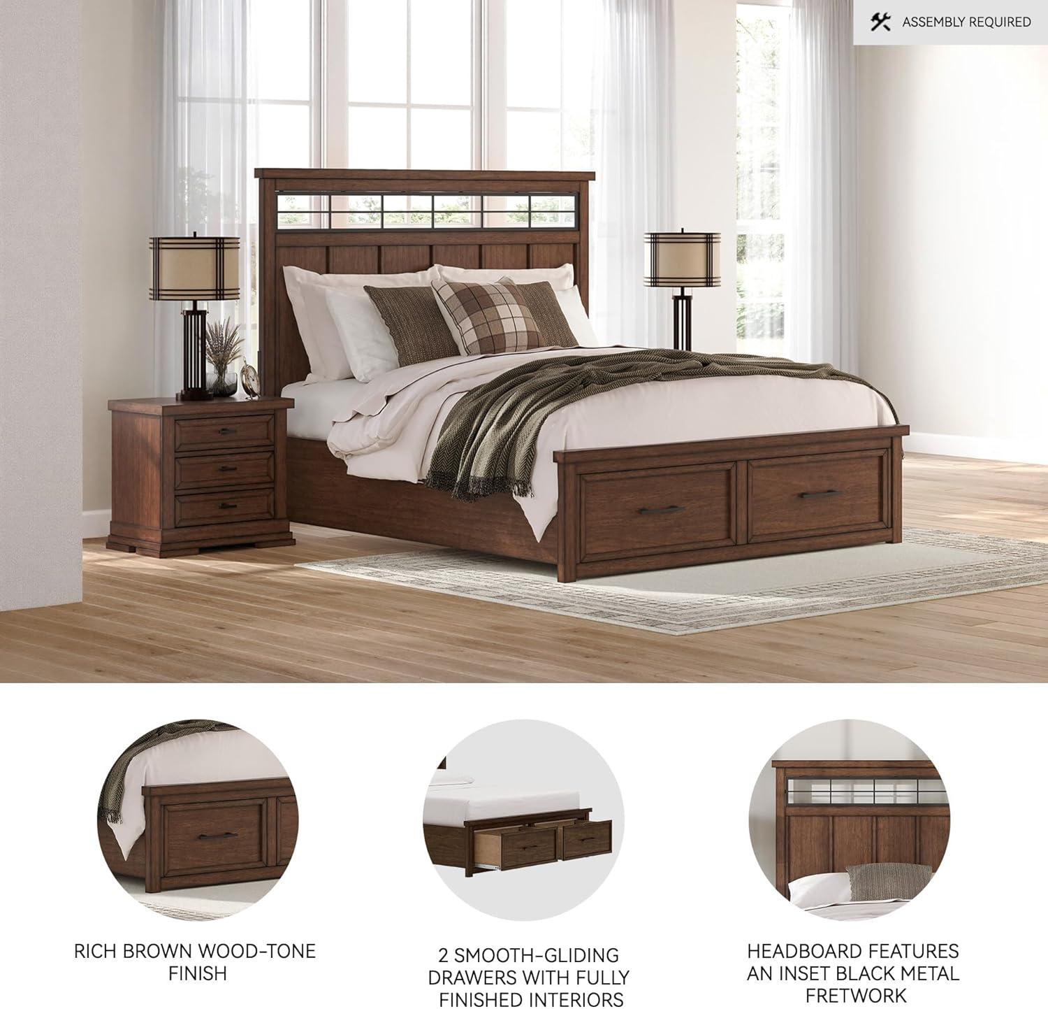 imageSignature Design by Ashley Taffenbrook King Platform Bed Frame with Headboard 2 Drawer Storage Hardwood Solids Mango Veneer MDF Rich Brown Finish Casual BedroomMedium Brown