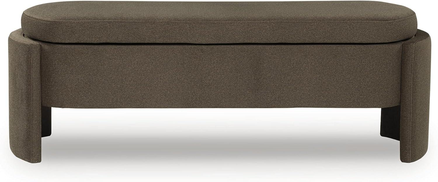 imageSignature Design by Ashley Vavuniya Upholstered Storage Bench with Hinged Seat and Hidden Compartment for Entryway or Bedroom Seating Capsule Shape in Heathered Brown