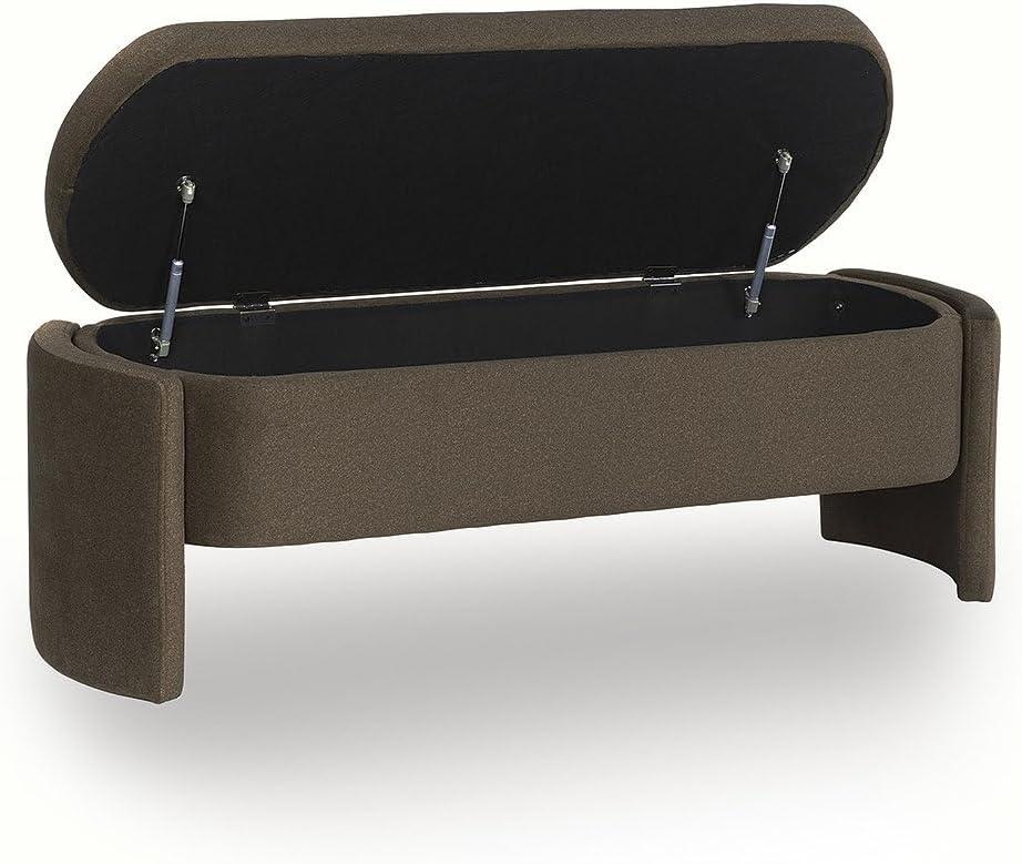 imageSignature Design by Ashley Vavuniya Upholstered Storage Bench with Hinged Seat and Hidden Compartment for Entryway or Bedroom Seating Capsule Shape in Heathered Brown