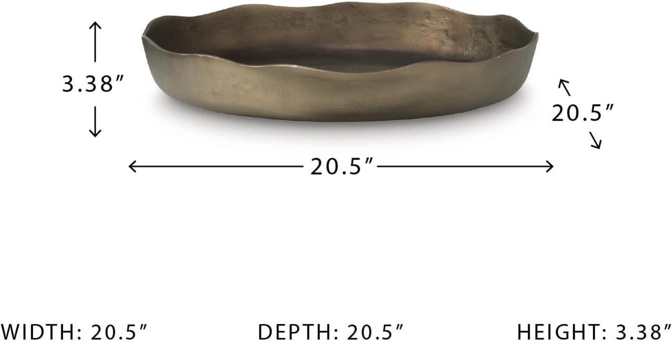 imageSignature Design by Ashley Wallmen Rustic Round Tray with Wavy Edge Design 21 21 Inches Gold
