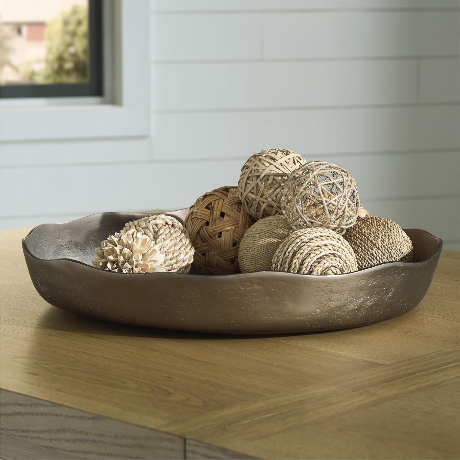 imageSignature Design by Ashley Wallmen Rustic Round Tray with Wavy Edge Design 21 21 Inches Gold