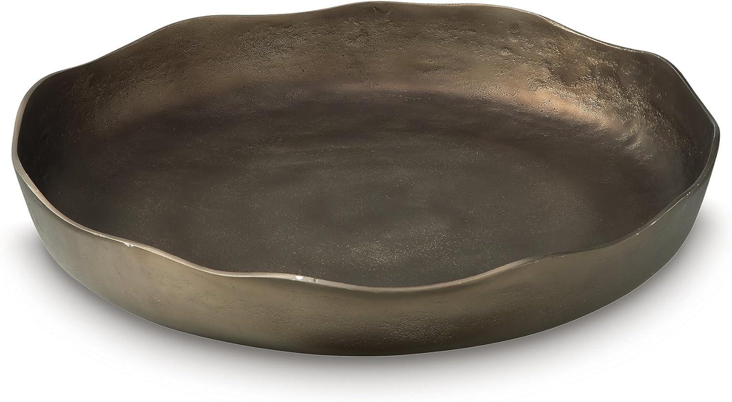imageSignature Design by Ashley Wallmen Rustic Round Tray with Wavy Edge Design 21 21 Inches Gold