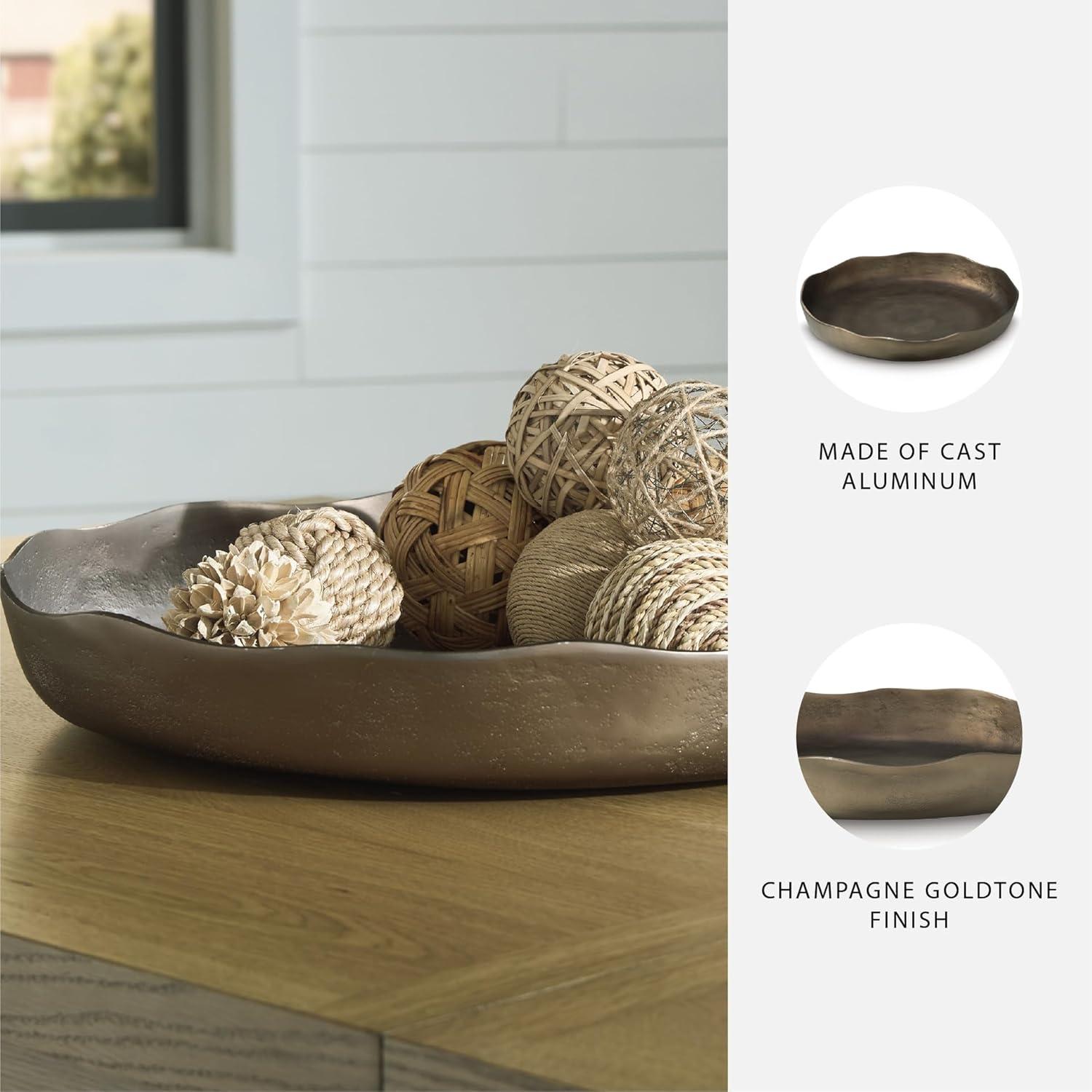 imageSignature Design by Ashley Wallmen Rustic Round Tray with Wavy Edge Design 21 21 Inches Gold