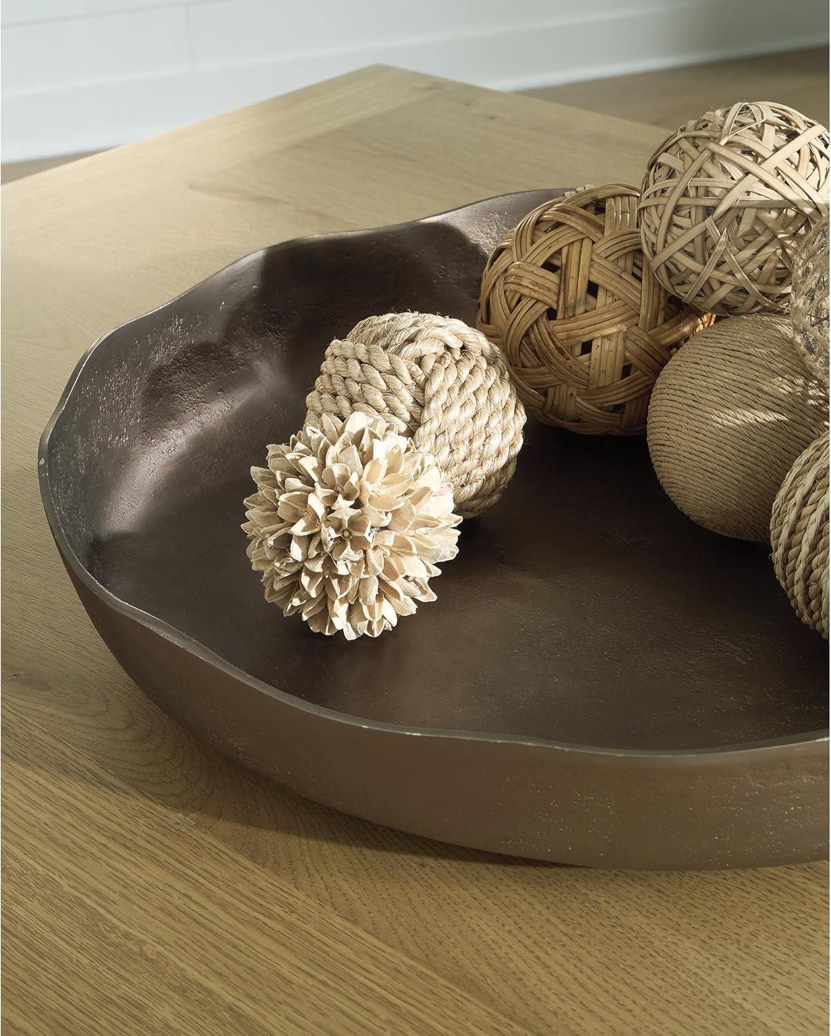 imageSignature Design by Ashley Wallmen Rustic Round Tray with Wavy Edge Design 21 21 Inches Gold