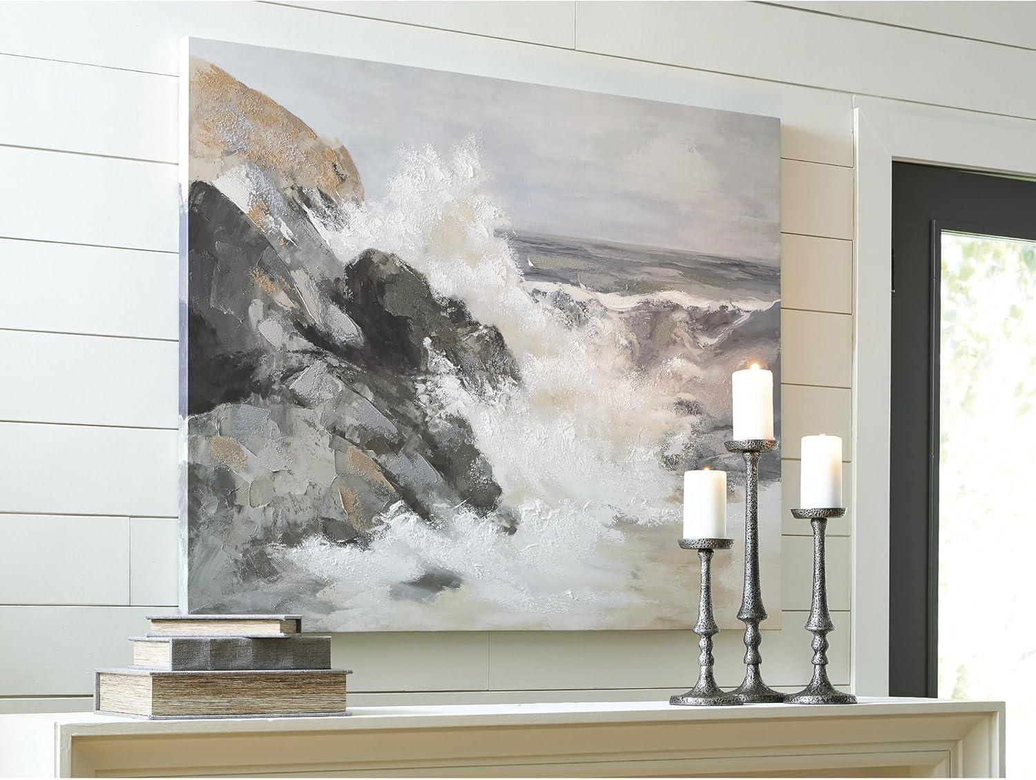 imageSignature Design by Ashley Worthner Coastal Seascape Gallery Wrapped Canvas Wall Art 50 x 40 Inches Light Brown amp Gray