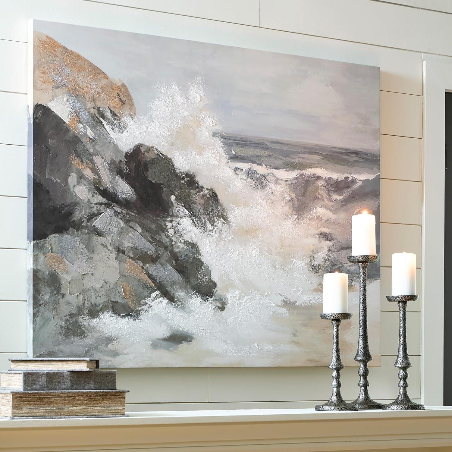 imageSignature Design by Ashley Worthner Coastal Seascape Gallery Wrapped Canvas Wall Art 50 x 40 Inches Light Brown amp Gray