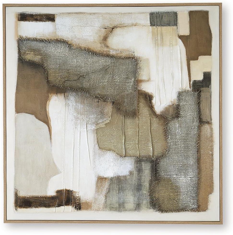 imageSignature Design by Ashley Wylander Wall Art Large Gallery Wrapped Canvas with Fabric Embellishments FourWay Hanging Modern Decor for Living Room Walls Neutral Tones