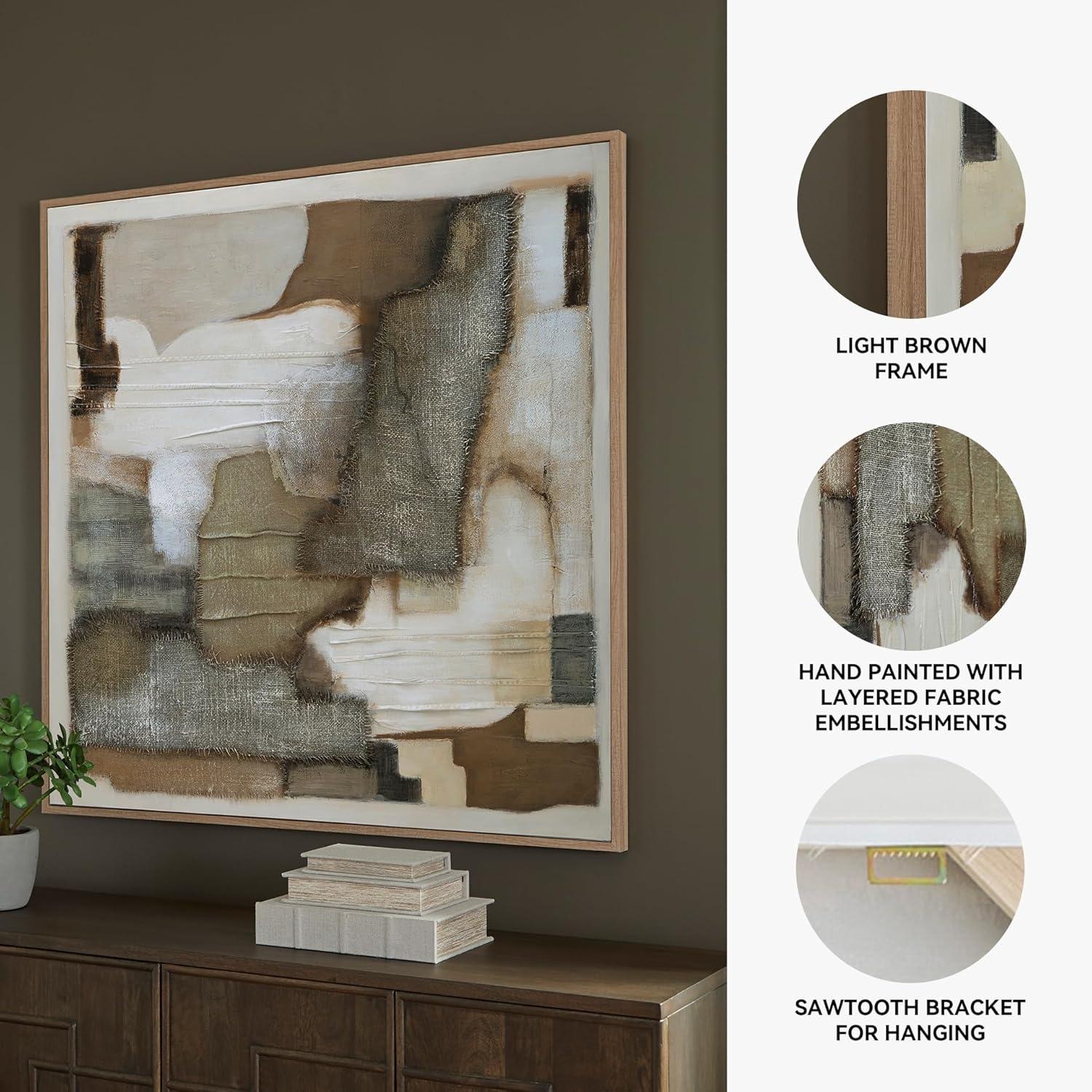 imageSignature Design by Ashley Wylander Wall Art Large Gallery Wrapped Canvas with Fabric Embellishments FourWay Hanging Modern Decor for Living Room Walls Neutral Tones