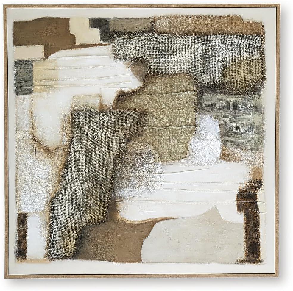 imageSignature Design by Ashley Wylander Wall Art Large Gallery Wrapped Canvas with Fabric Embellishments FourWay Hanging Modern Decor for Living Room Walls Neutral Tones