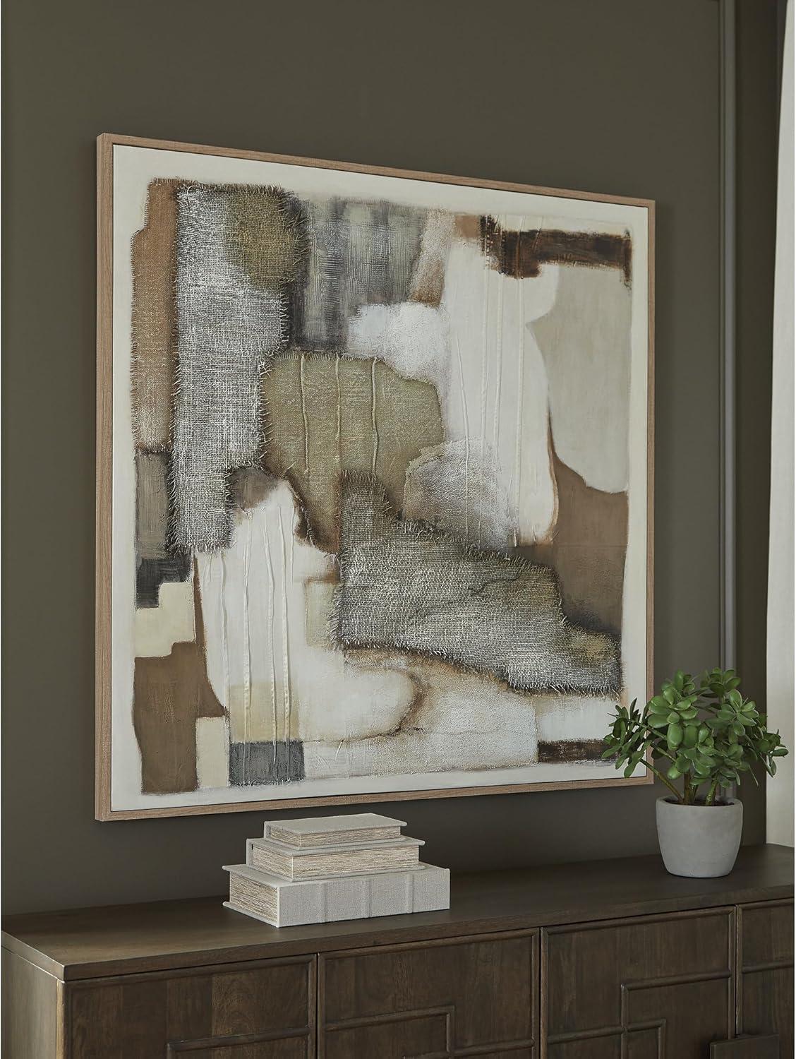 imageSignature Design by Ashley Wylander Wall Art Large Gallery Wrapped Canvas with Fabric Embellishments FourWay Hanging Modern Decor for Living Room Walls Neutral Tones