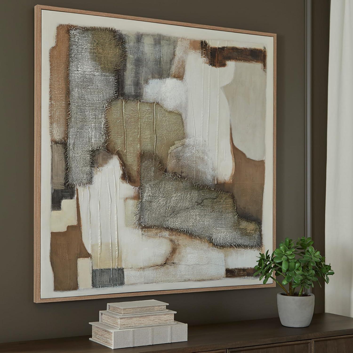imageSignature Design by Ashley Wylander Wall Art Large Gallery Wrapped Canvas with Fabric Embellishments FourWay Hanging Modern Decor for Living Room Walls Neutral Tones