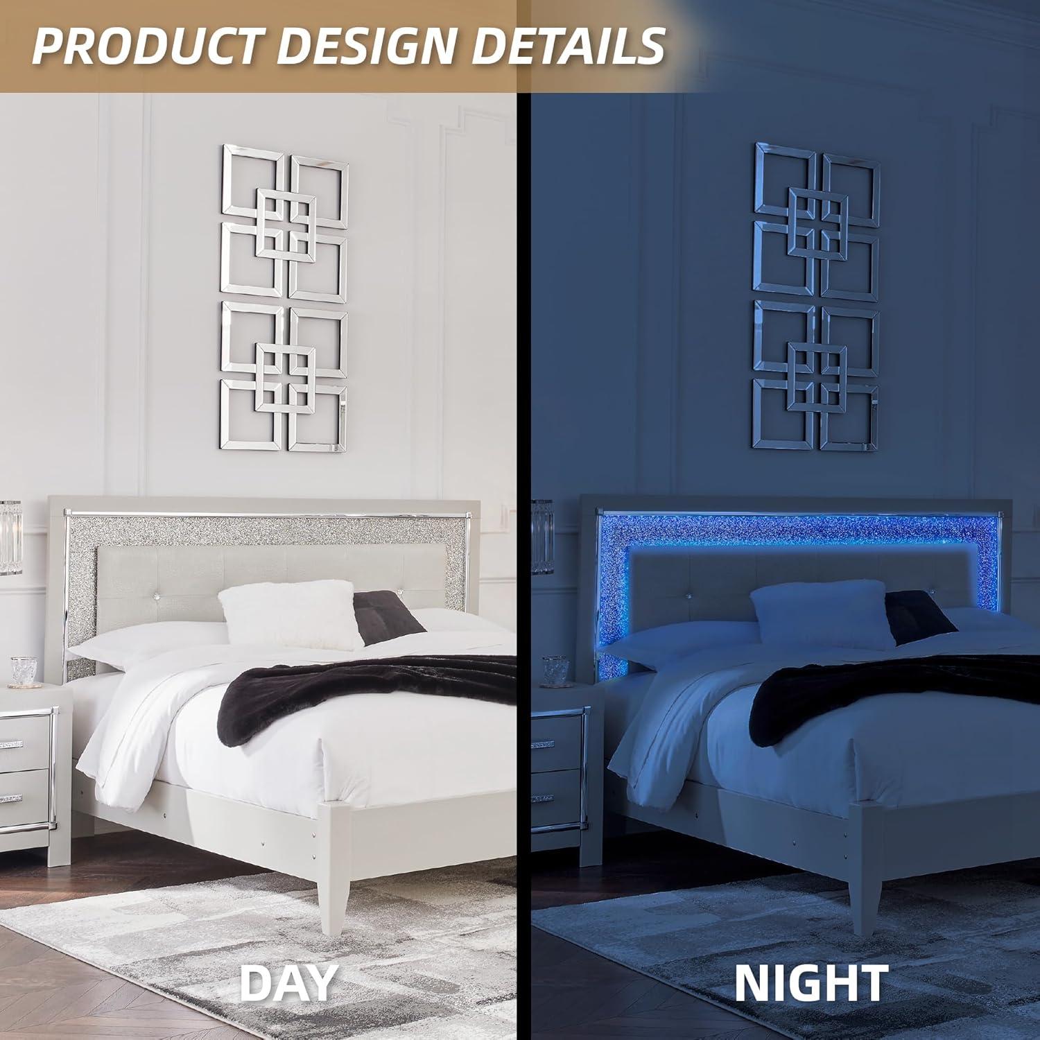 imageSignature Design by Ashley Zyniden Contemporary King Upholstered Tufted Panel Bed Foundation or Box Spring Needed Light Gray