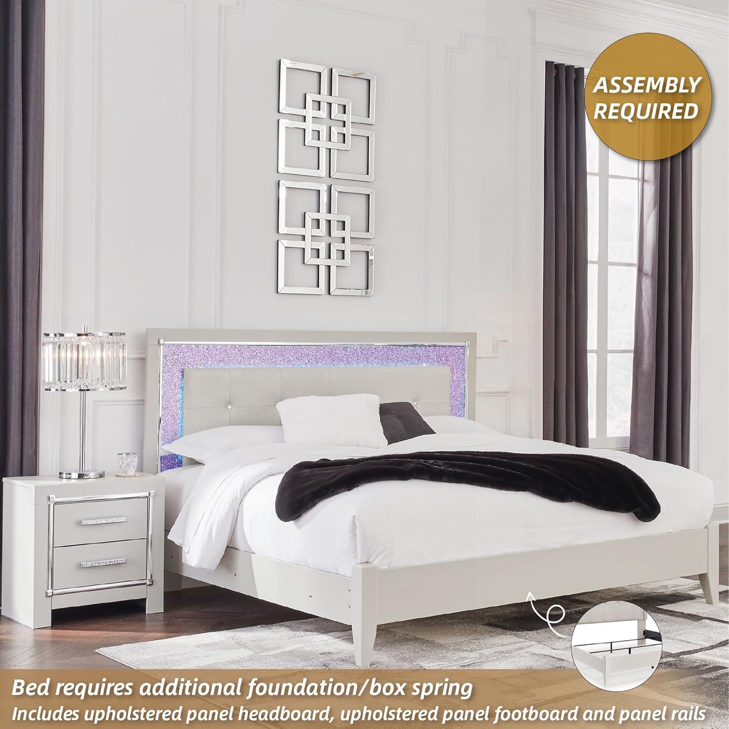 imageSignature Design by Ashley Zyniden Contemporary King Upholstered Tufted Panel Bed Foundation or Box Spring Needed Light Gray