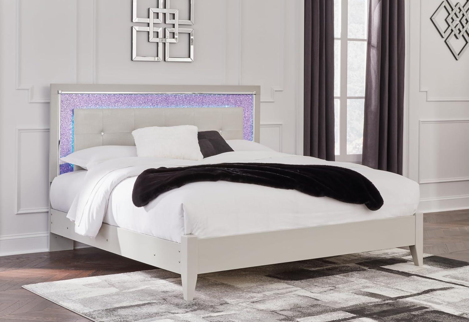 imageSignature Design by Ashley Zyniden Contemporary King Upholstered Tufted Panel Bed Foundation or Box Spring Needed Light Gray