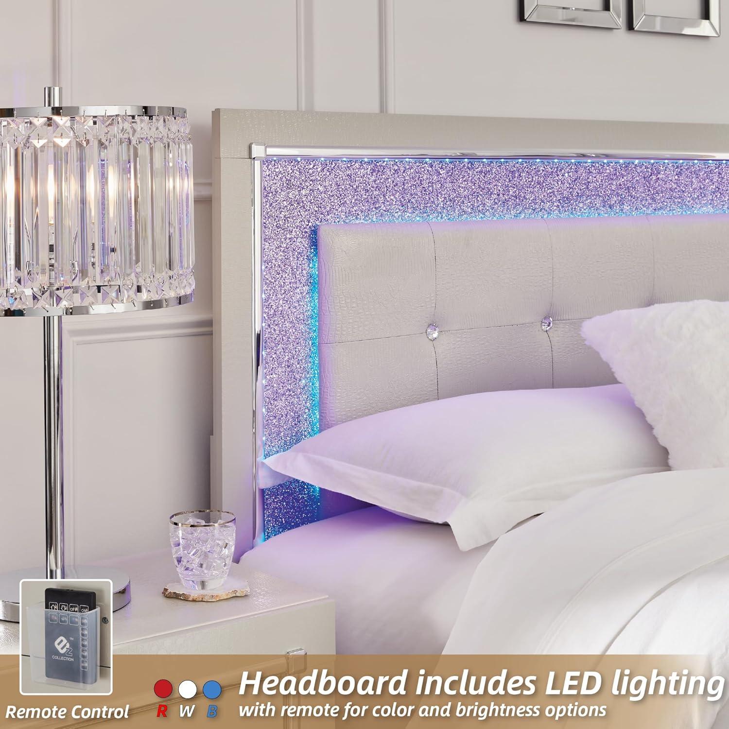imageSignature Design by Ashley Zyniden Contemporary King Upholstered Tufted Panel Bed Foundation or Box Spring Needed Light Gray