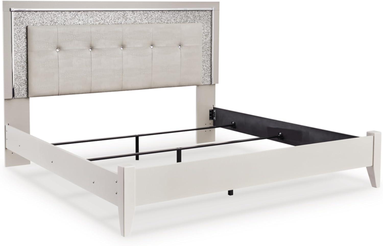 imageSignature Design by Ashley Zyniden Contemporary King Upholstered Tufted Panel Bed Foundation or Box Spring Needed Light Gray