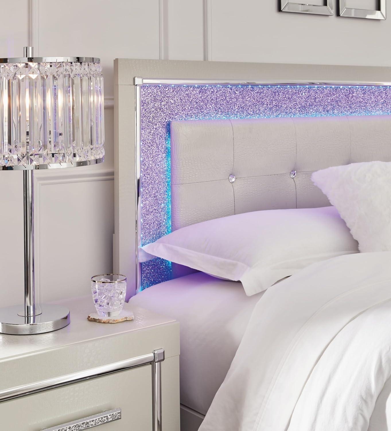 imageSignature Design by Ashley Zyniden Contemporary King Upholstered Tufted Panel Bed Foundation or Box Spring Needed Light Gray