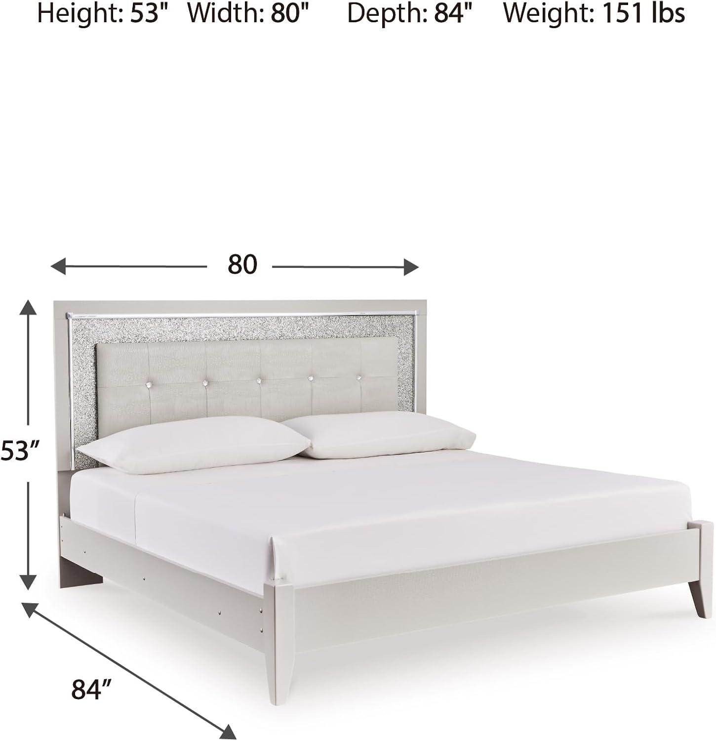 imageSignature Design by Ashley Zyniden Contemporary King Upholstered Tufted Panel Bed Foundation or Box Spring Needed Light Gray