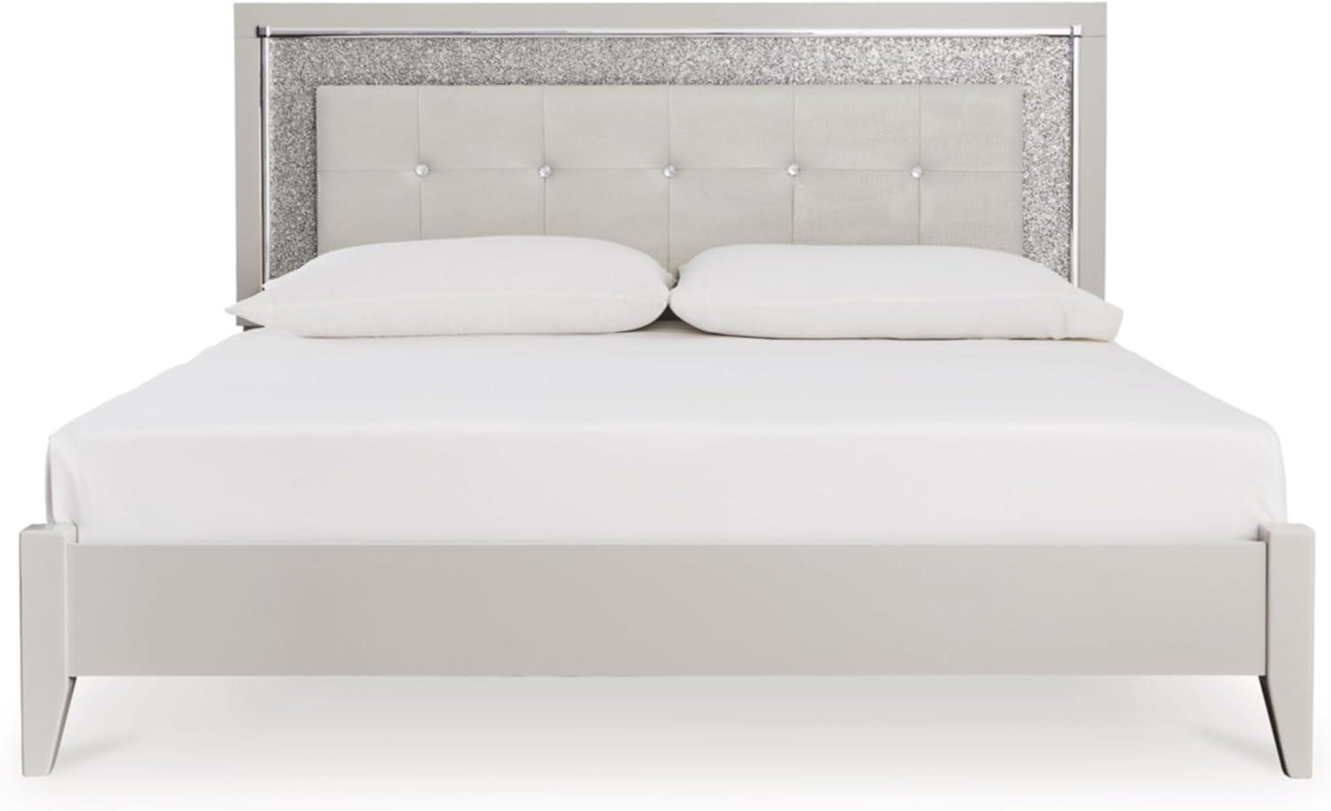 imageSignature Design by Ashley Zyniden Contemporary King Upholstered Tufted Panel Bed Foundation or Box Spring Needed Light Gray