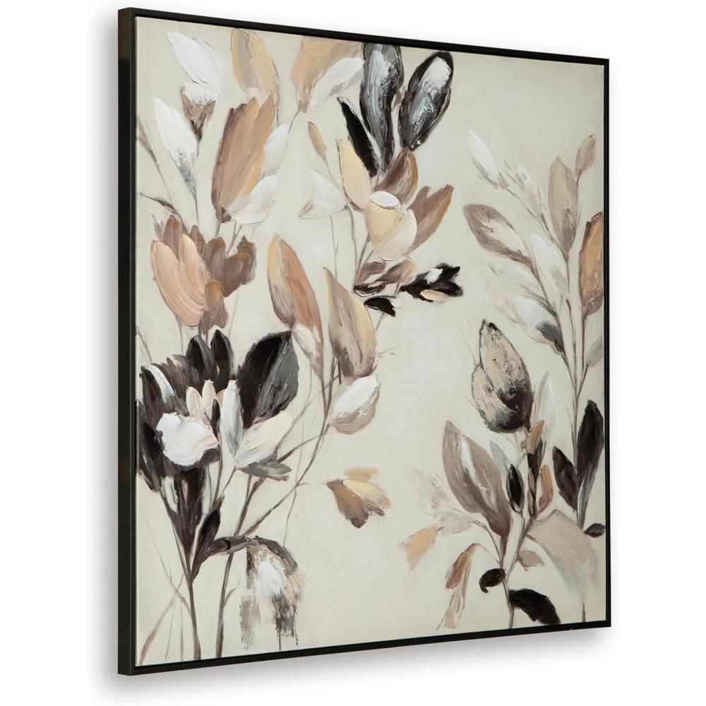 imageSignature Design By Ashley Trulow Floral Wall Art Hand Painted Embellishment Framed Gallery Wrapped Canvas 40 W x 138 D x 40 H TanBrownBlack