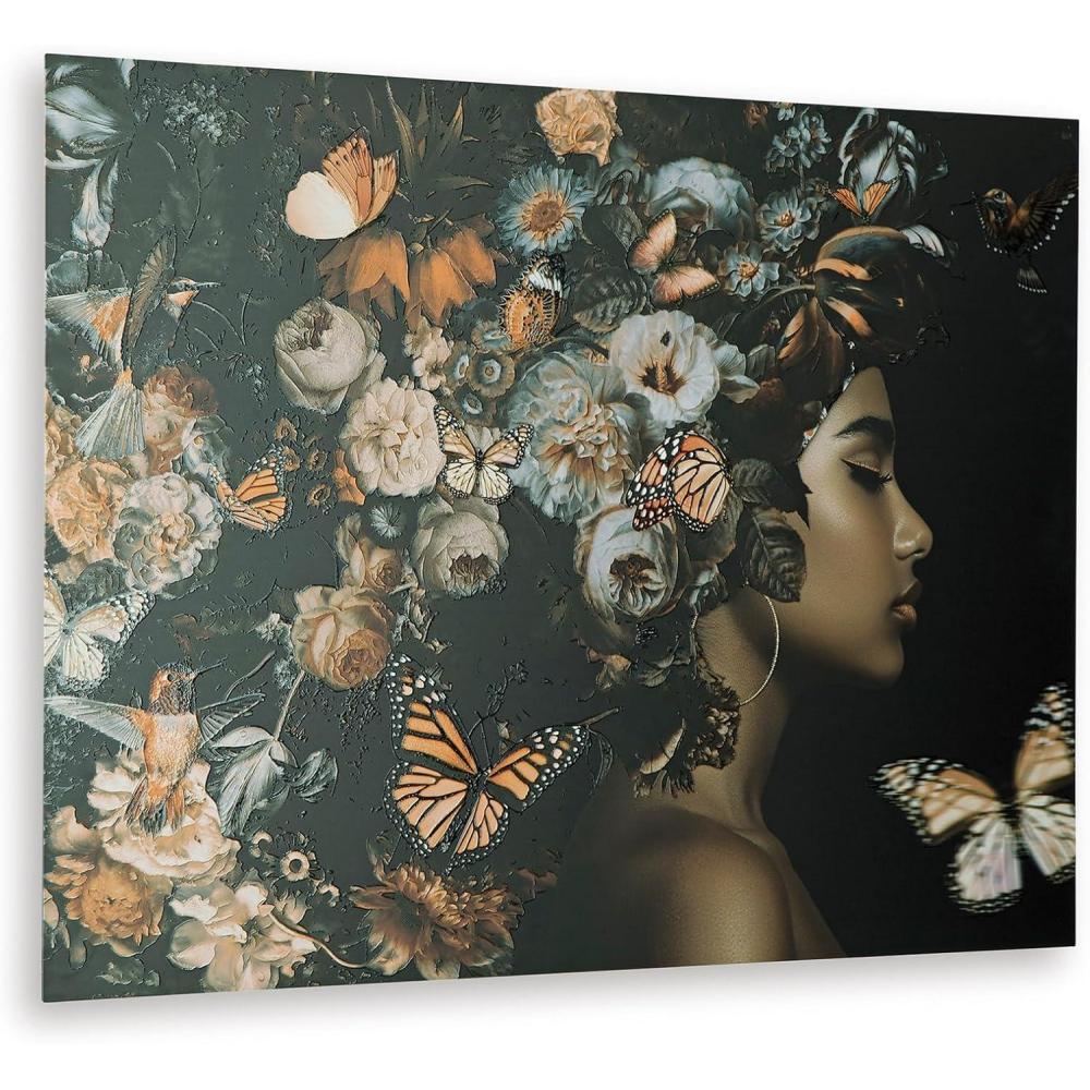 imageSignature Design By Ashley Valfer Contemporary Floral Wall Art 3D Print on Glass Sawtooth Bracket for Hanging 48 W x 1 D x 36 H OrangeBlackWhite