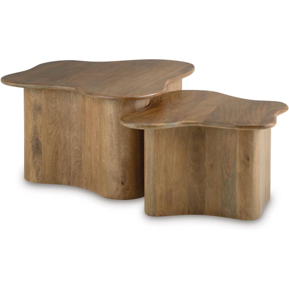 imageSignature Design by Ashley Abeford Contemporary Accent Cocktail Table Set of 2 Abstract Tabletop Design Solid Mango Wood 3263 W x 28 D x 175 H Brown