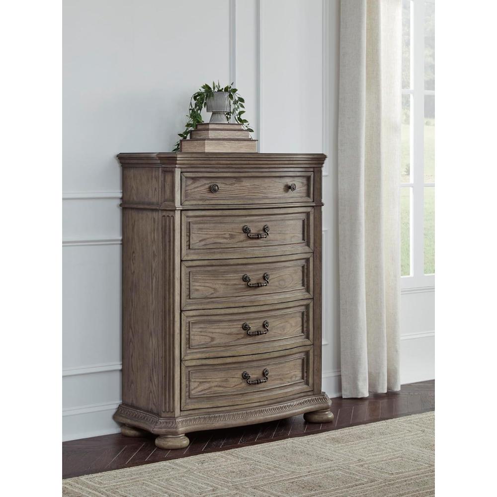 imageSignature Design by Ashley Ardenfield Traditional Tufted King Upholstered Sleigh Bed Foundation or Box Spring Needed Light Brown amp White20D x 42W x 545H 5 Drawers