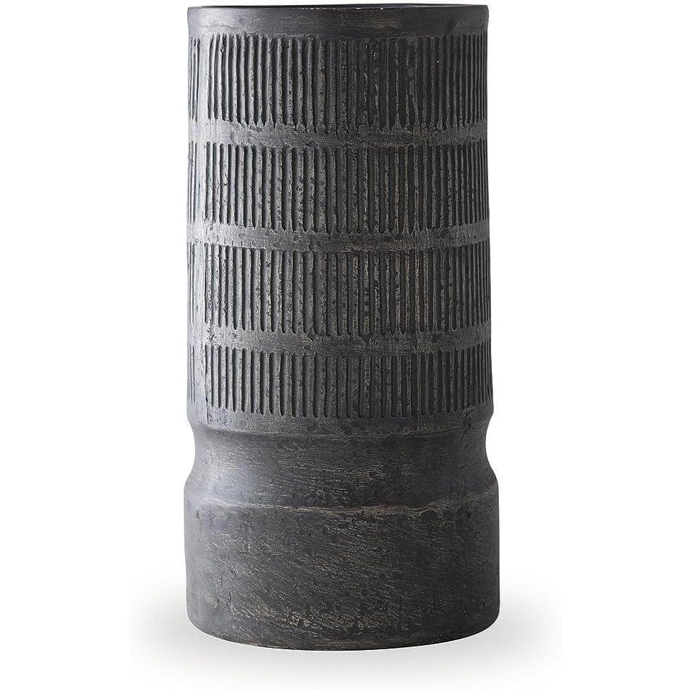 imageSignature Design by Ashley Beninworth Vase Paper Composite Decor for Faux Floral Arrangements Ridged Design Accent for Mantel or Tabletop Black 1525 H