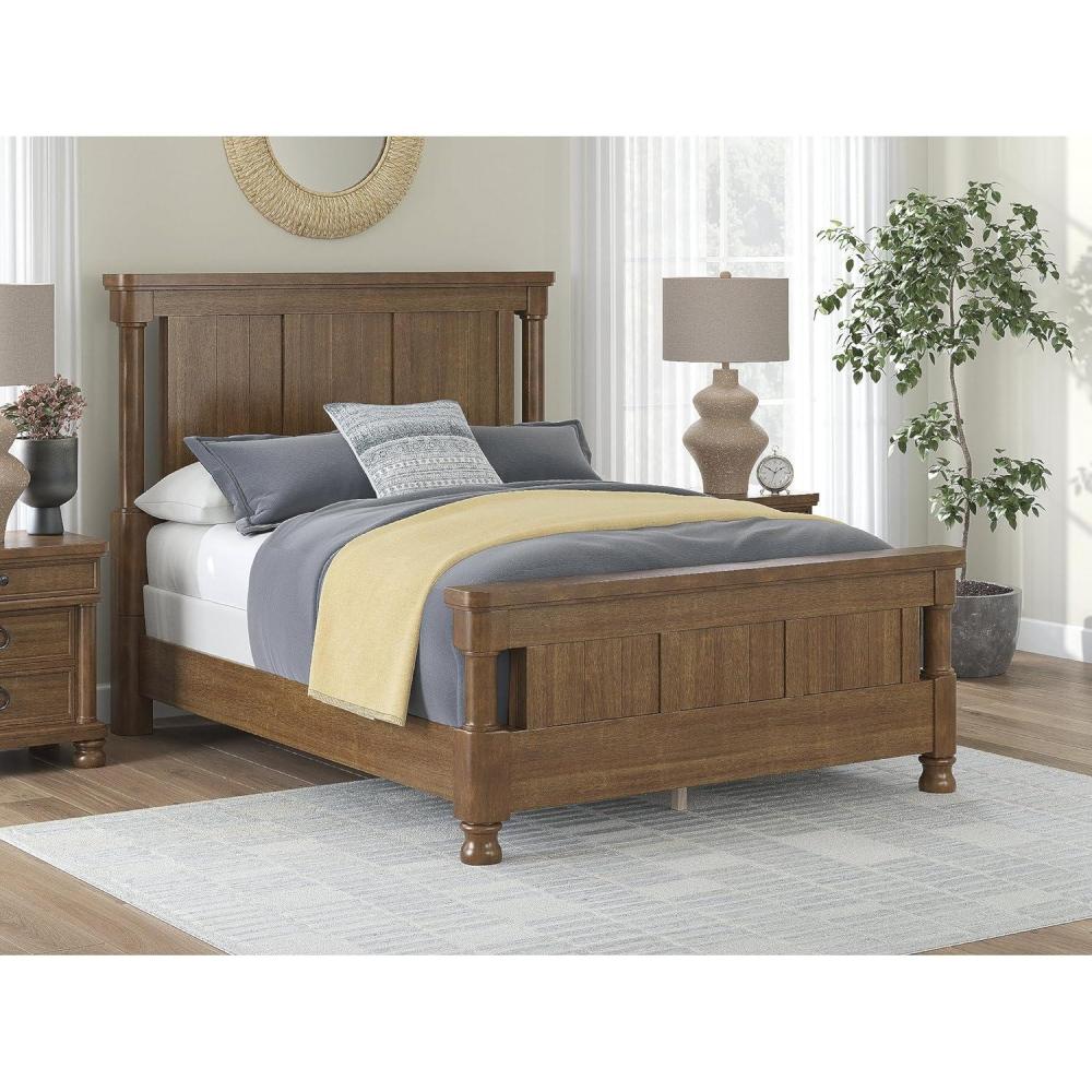 imageSignature Design by Ashley Chadworth Queen Bed Frame with Headboard Casual Traditional Poster Style Hardwood Solids and Mango Wood Veneer Bedroom Furniture Medium Brown