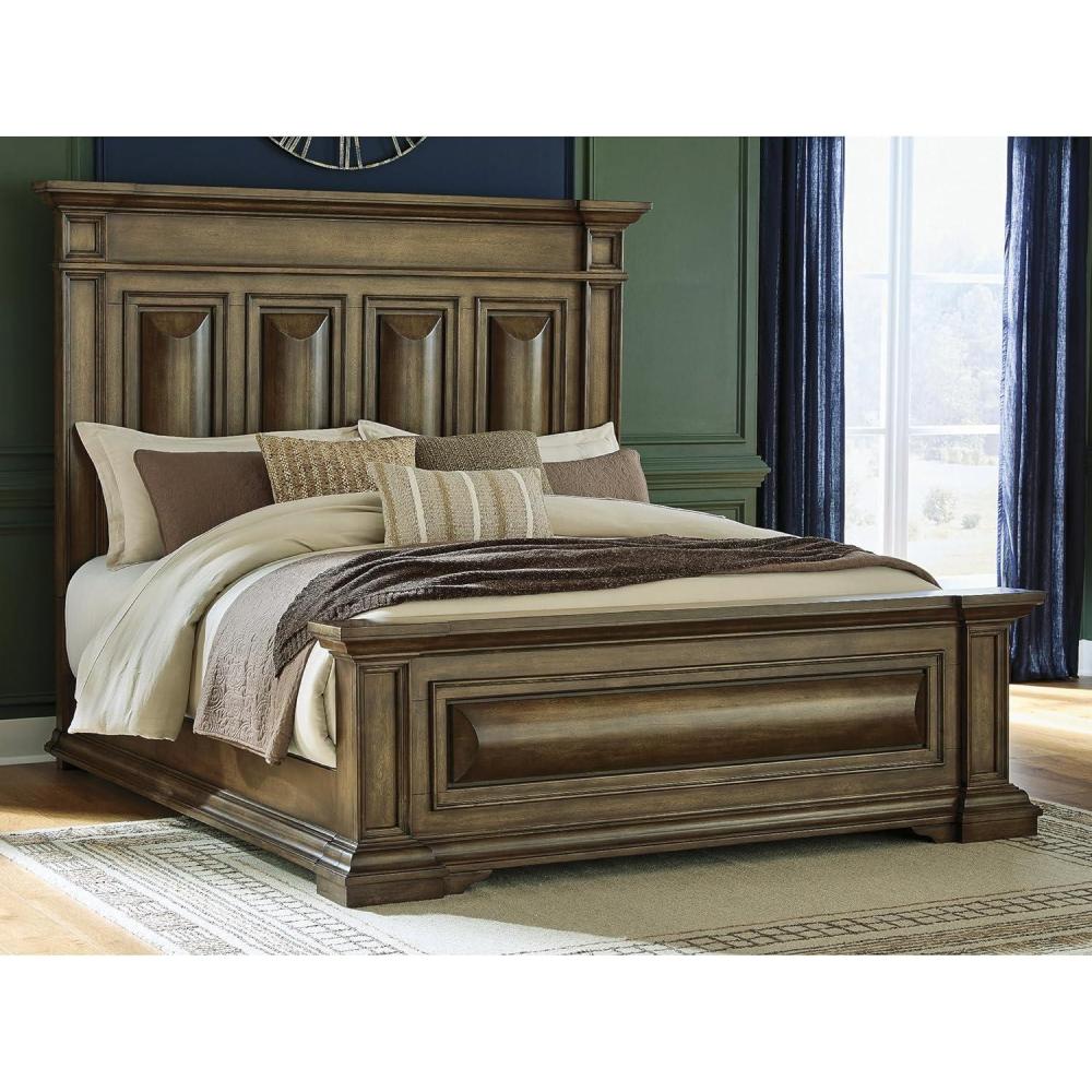 imageSignature Design by Ashley Channley California King Bed Frame with Headboard Traditional Panel Style with Moulding Details Hardwood Solids Birch Veneer and MDF Brown Finish