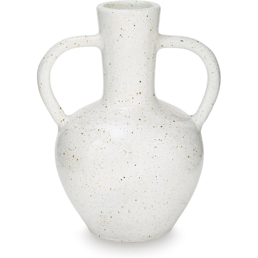 imageSignature Design by Ashley Dallinworth Vase Glazed Terra Cotta Vase with Handles White with Speckles Indoor amp Outdoor Use for Faux amp Dried Floral 11 W x 963 D x 15 H