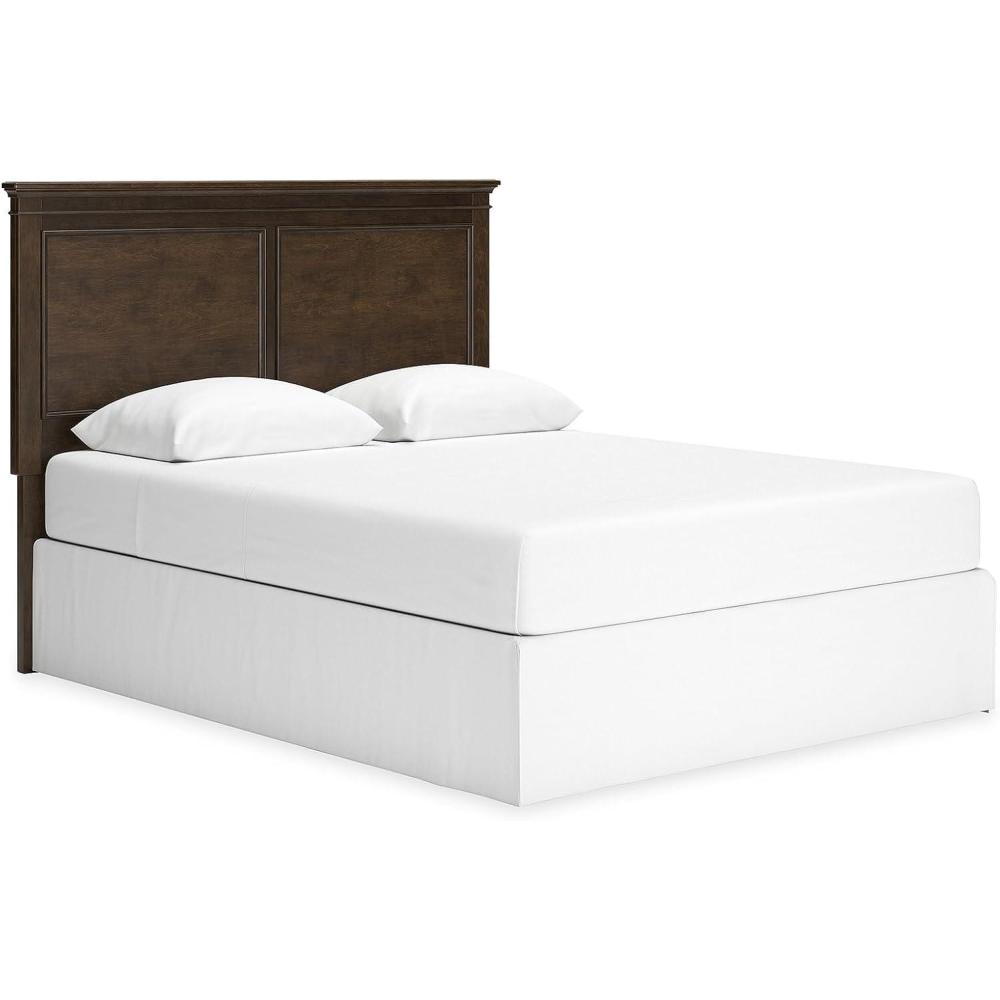 imageSignature Design by Ashley Danabrin Panel Headboard Brownish Cherry Finish Hardwood Solids Birch Veneer MDF Attaches to Bed Frame Modern Farmhouse Bedroom Queen