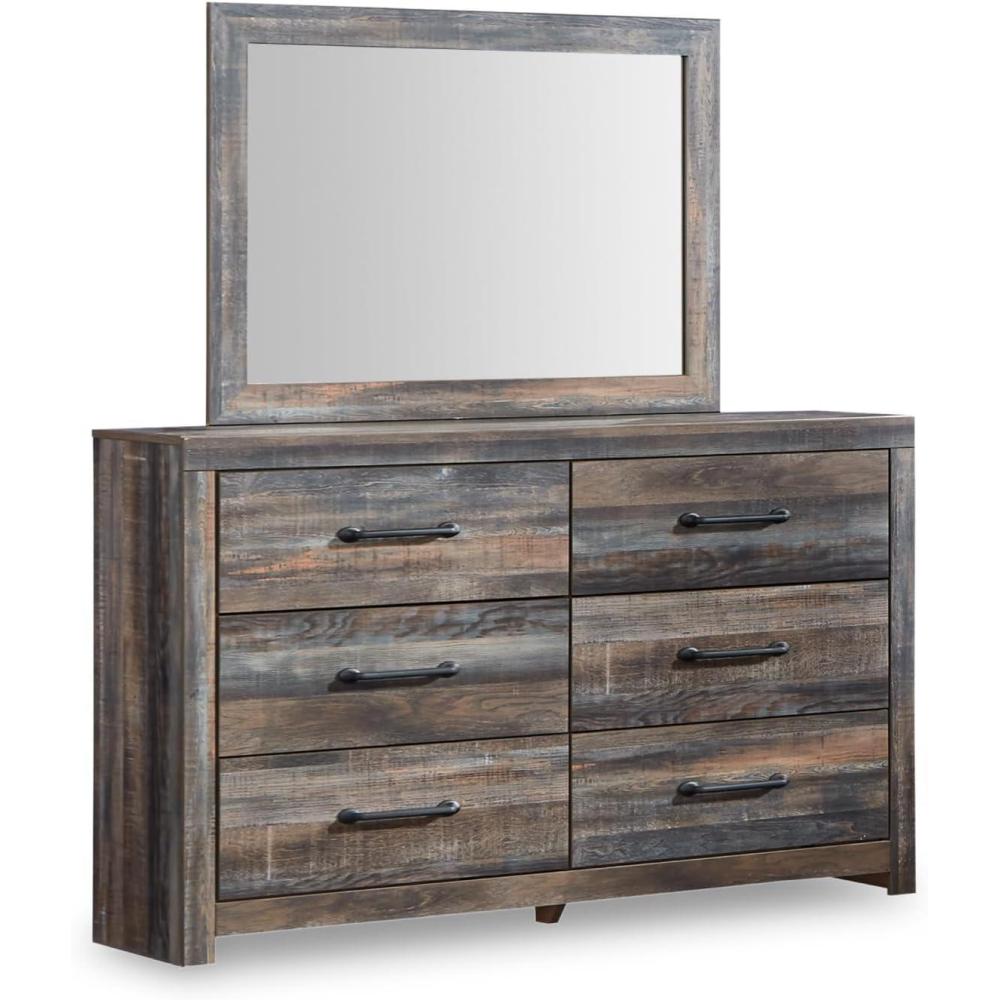 imageSignature Design by Ashley Drystan Rustic Full Bookcase Bed with 2 Storage Drawers and LED Light Foundation or Box Spring Needed Dark Brown amp Gray155D x 588W x 715H 6 Drawers