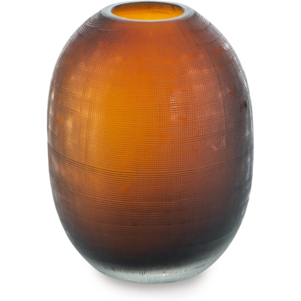 imageSignature Design by Ashley Embersen Contemporary 75 Glass with Grid Texture Tabletop Vase Yellow Orange amp BrownDark Brown