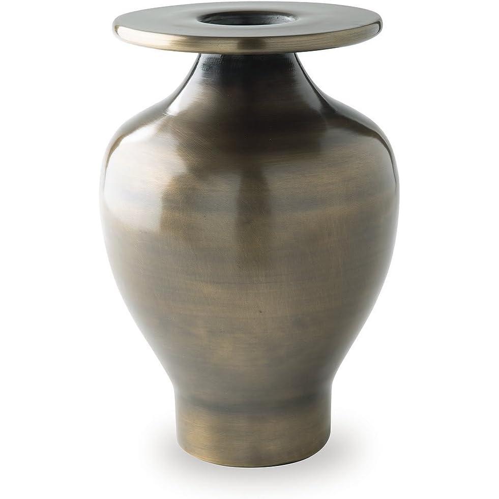 imageSignature Design by Ashley Fedorleigh Vase Metal Decor with Antiqued BrassTone Finish for Faux Florals and Contemporary Minimalist Styling Tabletop Accent 15 H