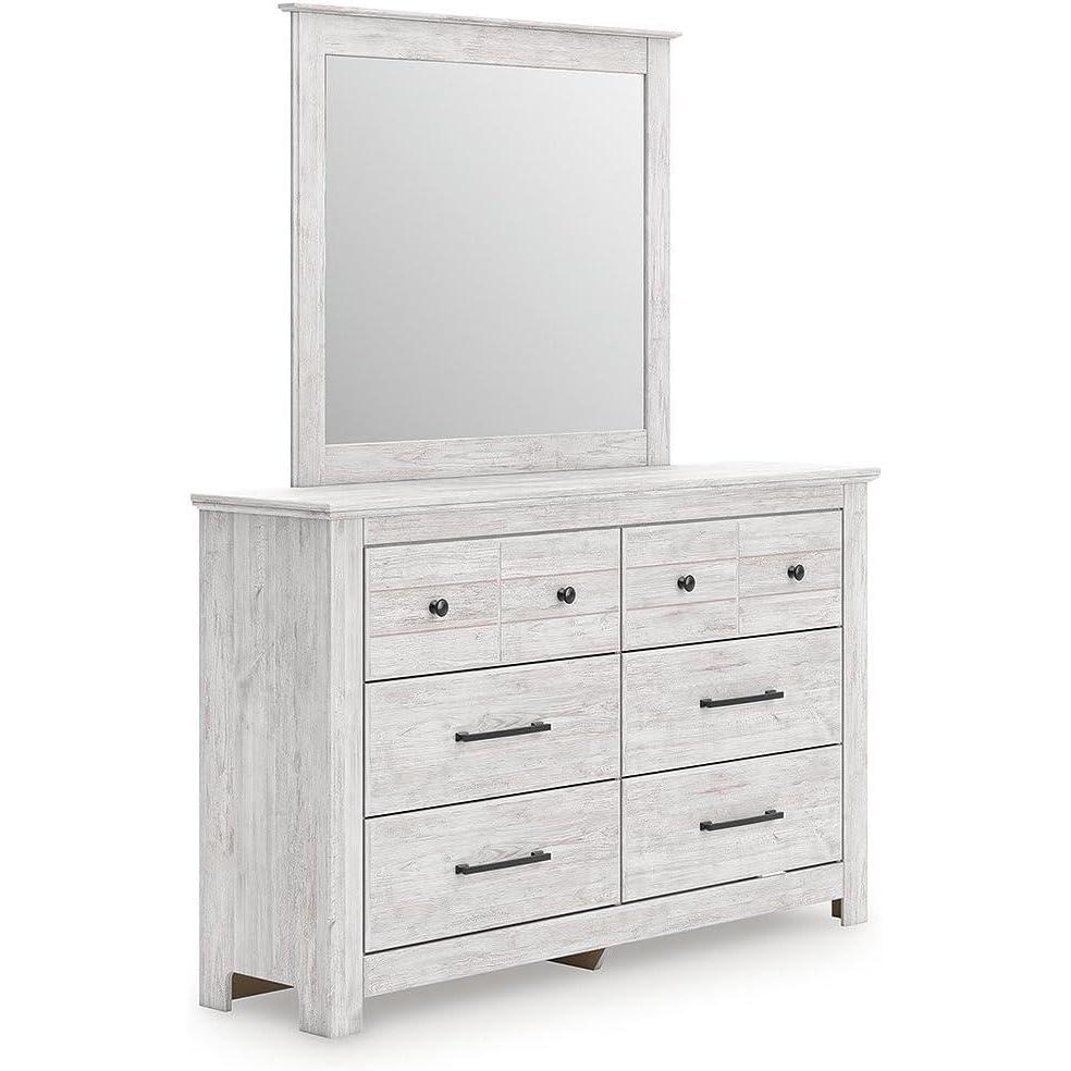 imageSignature Design by Ashley Fenderport Bedroom Dresser with Mirror Casual Cottage Storage Engineered Wood with Replicated Oak Grain Natural Brown FinishWhitewash
