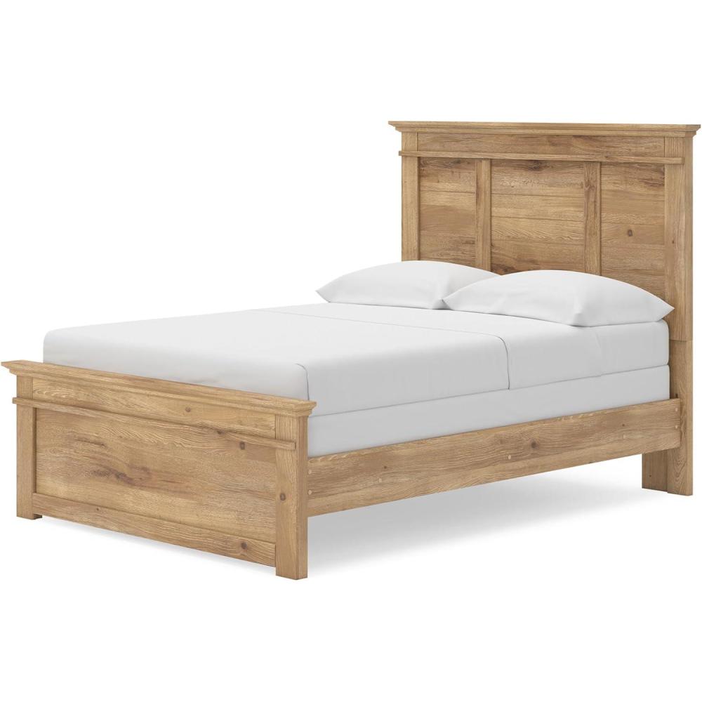imageSignature Design by Ashley Fenderport Full Bed Frame with Panel Headboard and Footboard Cottage Bedroom Style for Guest Rooms and Teens Natural Brown