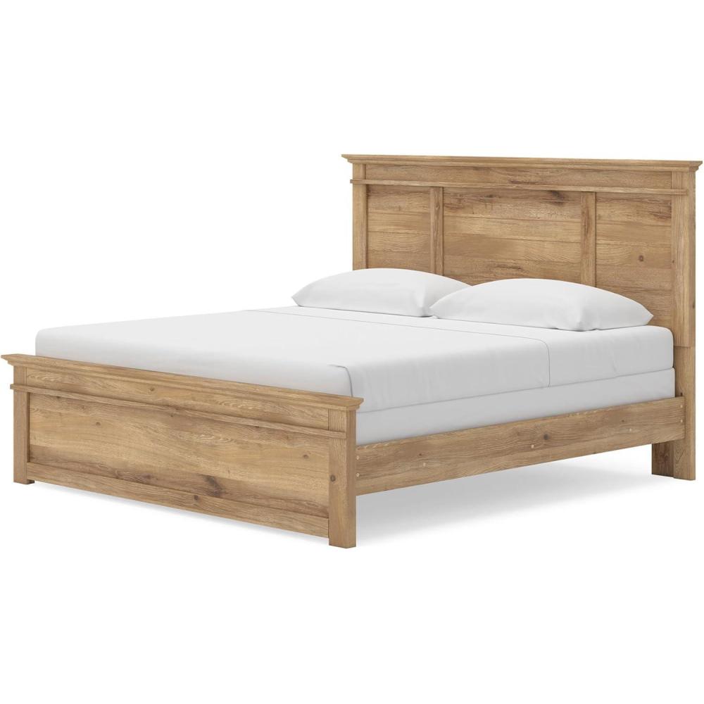 imageSignature Design by Ashley Fenderport King Panel Bedframe CottageInspired Bed Frame with Headboard Engineered Wood with Decorative Laminate Bedroom Furniture Natural Brown
