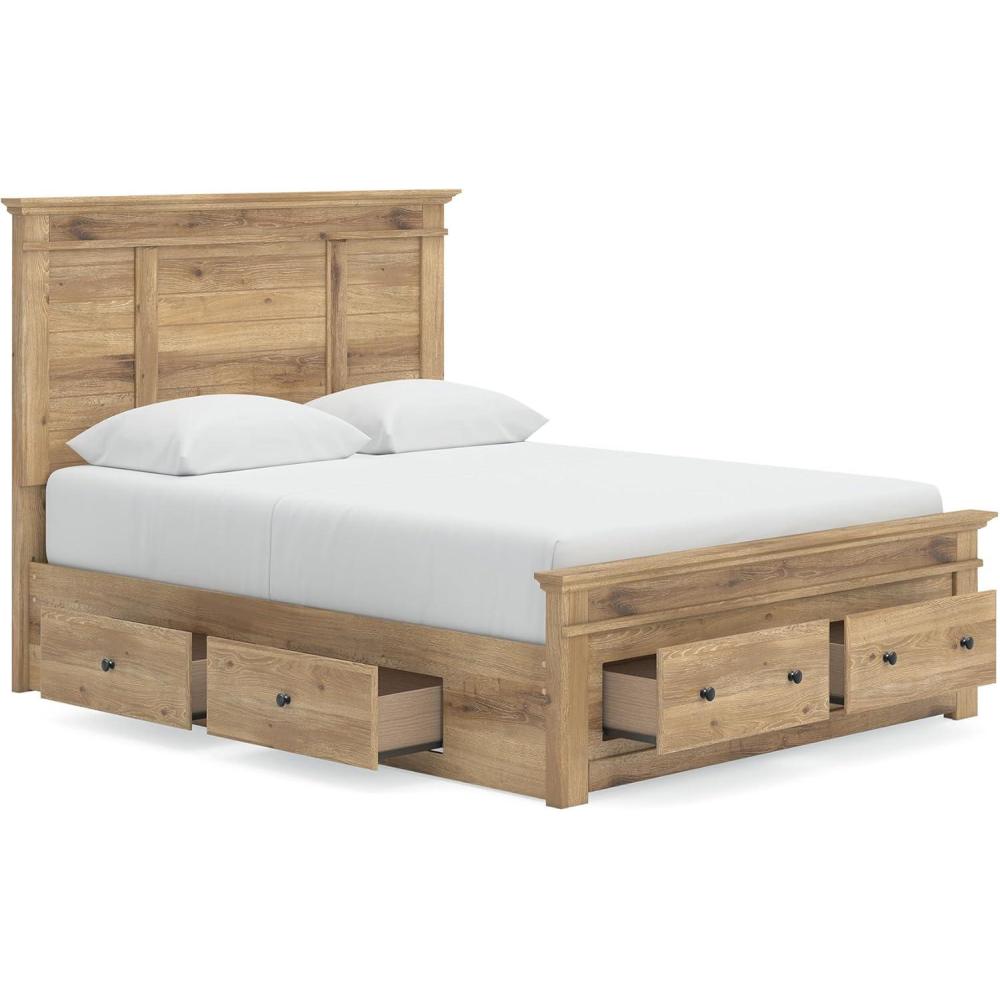 imageSignature Design by Ashley Fenderport Queen Bed Frame with Headboard Storage Drawers and Platform Design Engineered Wood for Bedroom Use Natural Brown