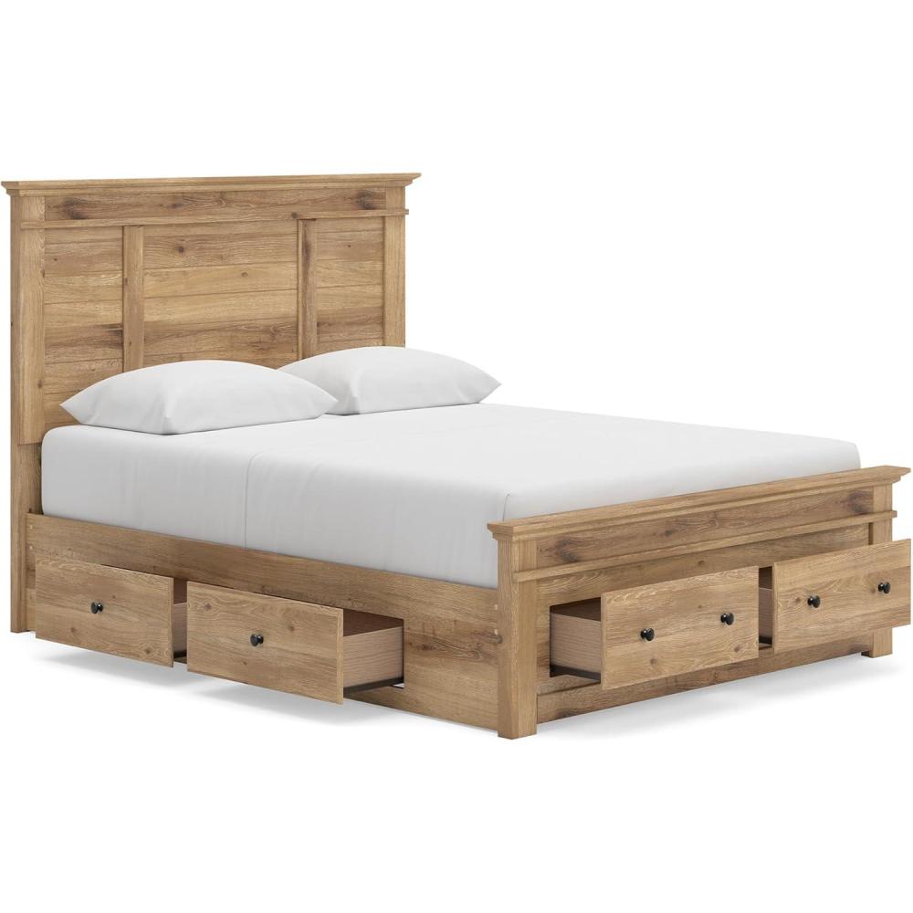 imageSignature Design by Ashley Fenderport Queen Bedframe with Headboard Storage Drawers and Platform Design Engineered Wood Panel Bed for Bedroom Use Natural Brown