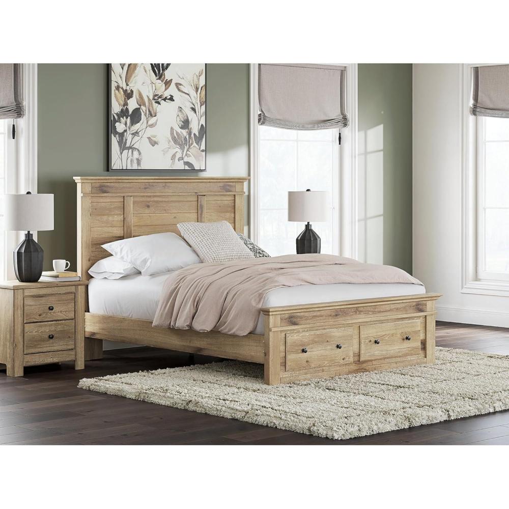 imageSignature Design by Ashley Fenderport Queen Bedframe with Storage Platform Bed with Headboard and 2 Drawers CottageInspired Bedroom Furniture in Natural Brown