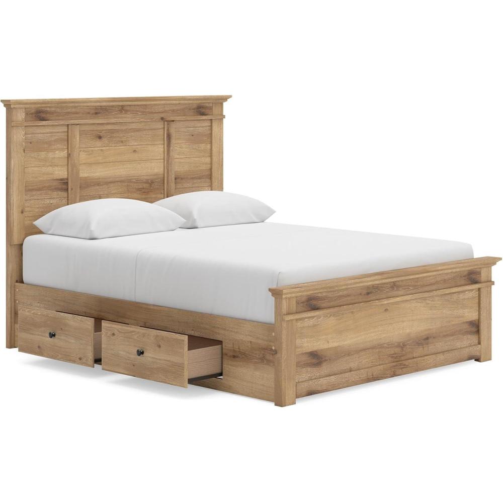 imageSignature Design by Ashley Fenderport Queen Size Bedframe with Storage Platform Bed with Headboard Panel Footboard and 4 Drawers Bedroom Furniture Natural Brown