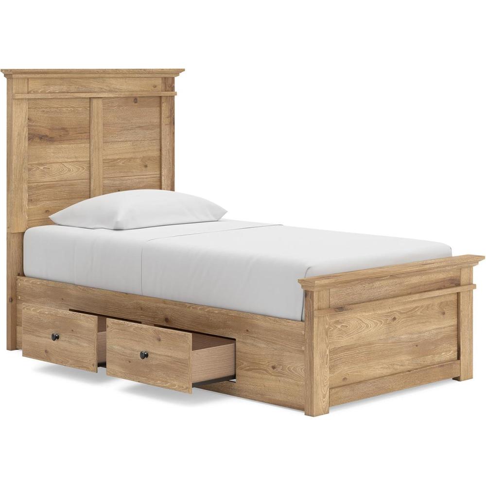 imageSignature Design by Ashley Fenderport Twin Bedframe with Headboard and 4 Storage Drawers Panel Platform Bed CottageInspired Bedroom Furniture Natural Brown