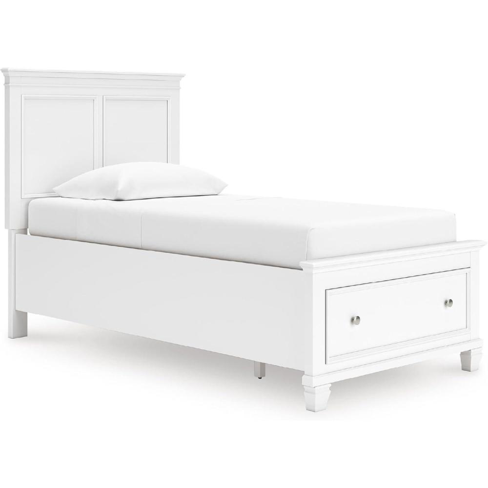 imageSignature Design by Ashley Fortman Twin Bed Frame with Headboard Storage Footboard with Drawer Platform Design Hardwood Solids and MDF Casual Bedroom Furniture White