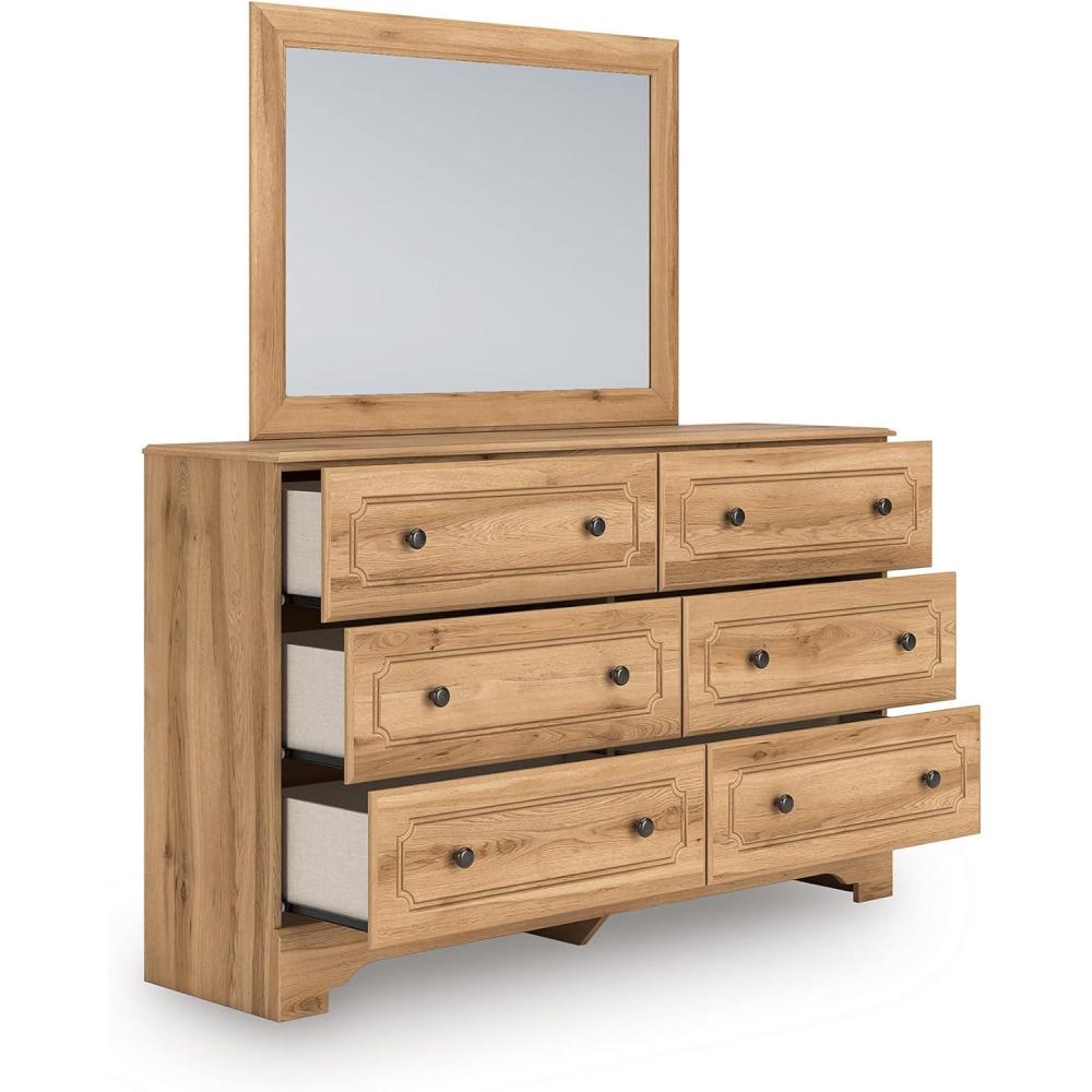 imageSignature Design by Ashley Galletyn Dresser with Mirror Country Rustic Storage Engineered Wood and Decorative Laminate 6Drawer Design for Bedroom Use Warm Oak Grain Finish